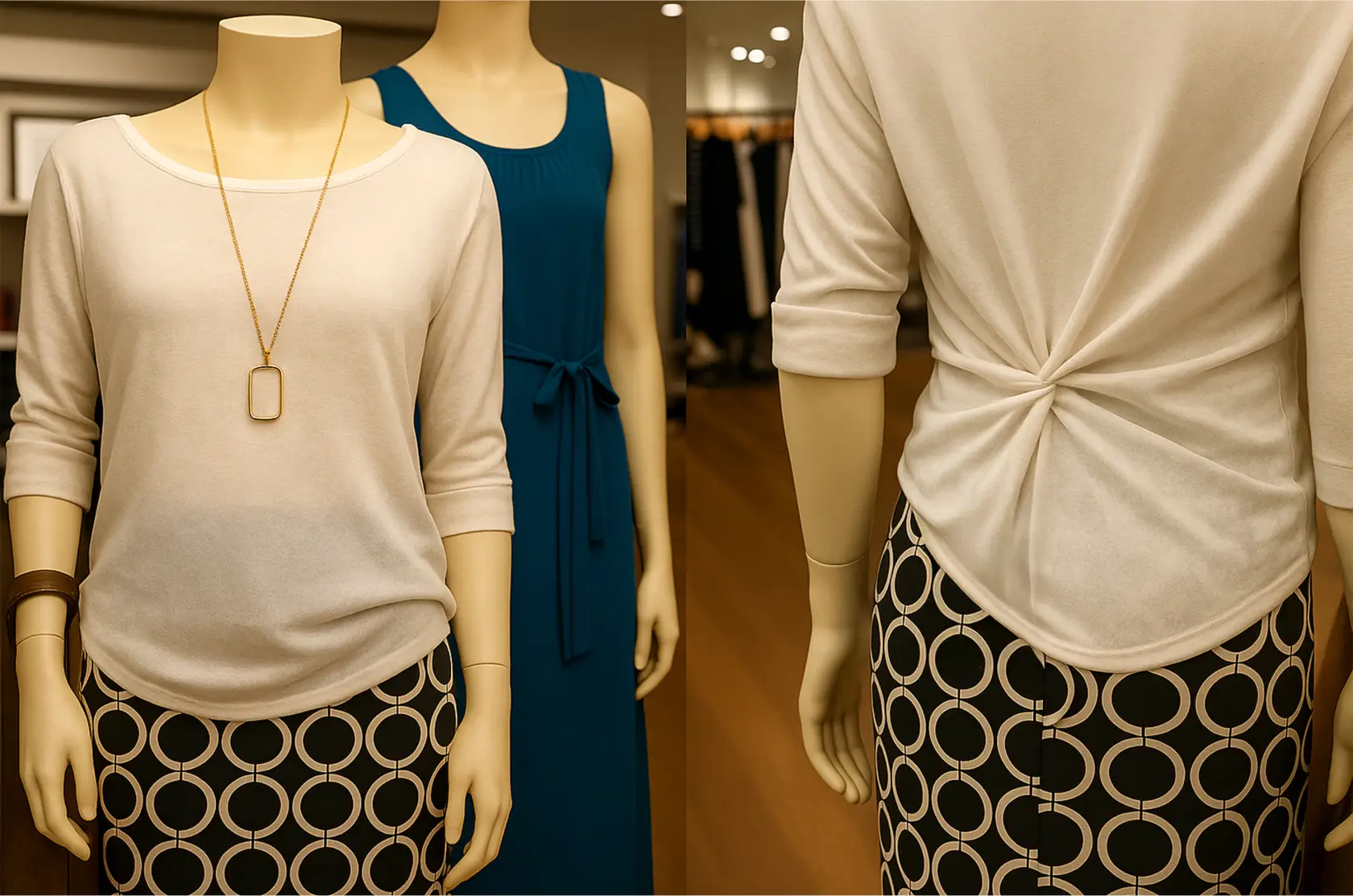 Woman blouse on a mannequin, clipped on the back