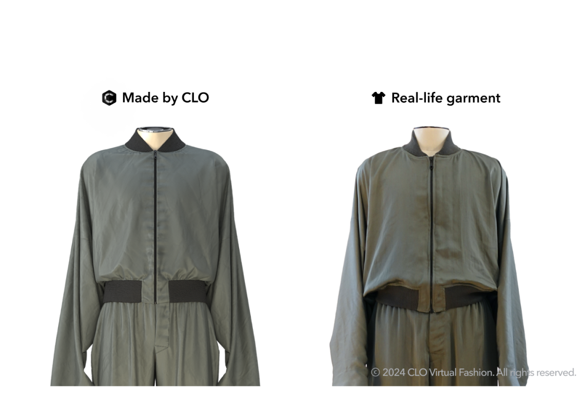 Comparison between a real-life garment and a digital twin made by CLO.