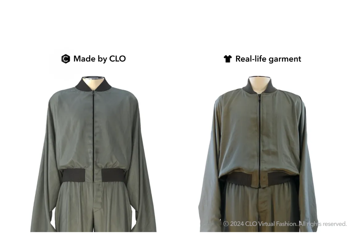 Comparison between a real-life garment and a digital twin made by CLO.