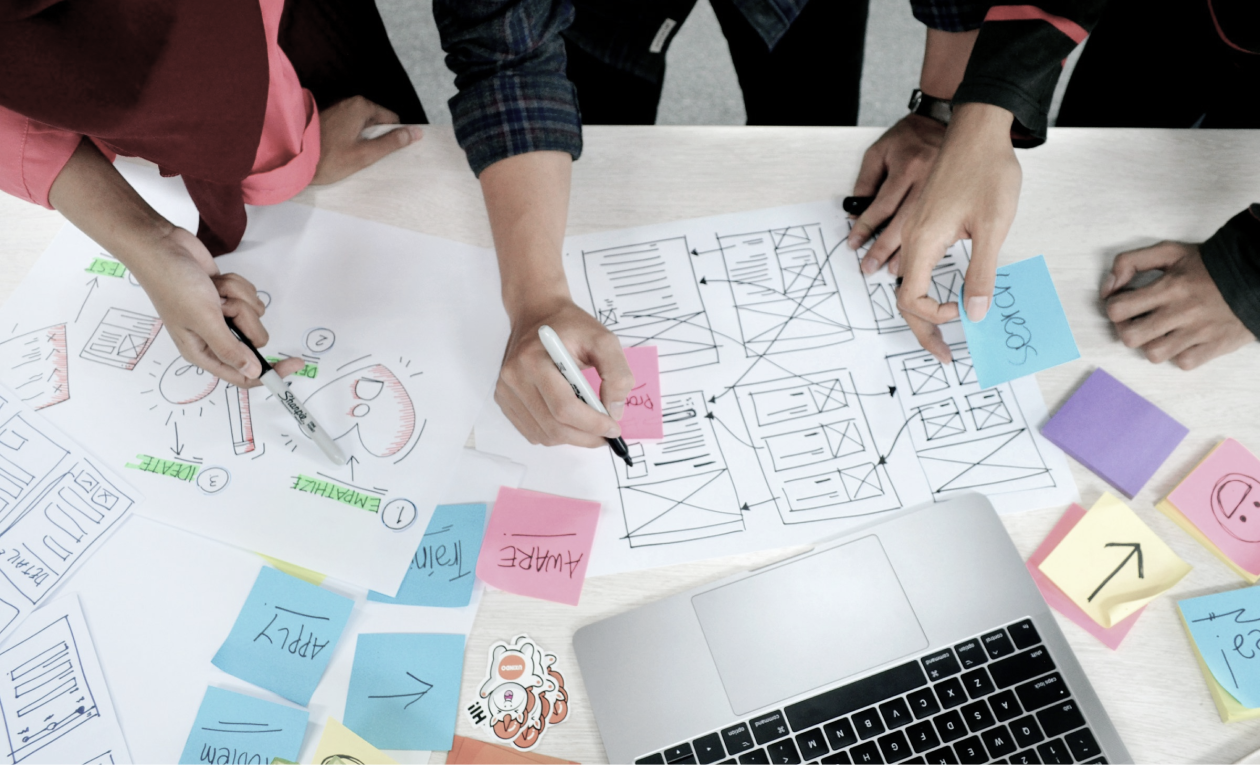 User experience designers working on a product flowchart