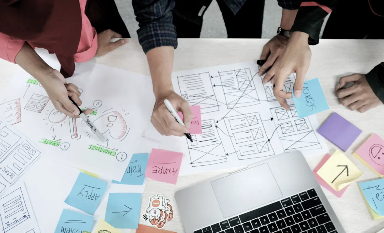 User experience designers working on a product flowchart